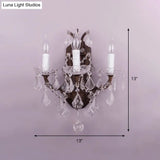 Modern Teardrop Crystal Candelabra Sconce Light - White Wall Mount With Rust Backplate (3 Lights)