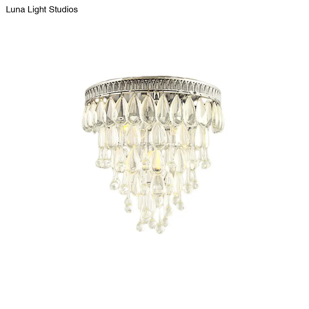 Modern Teardrop Crystal Flush Mount Light With Tiered Design And 4 Chrome Lights For Bedroom Ceiling