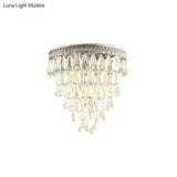 Modern Teardrop Crystal Flush Mount Light With Tiered Design And 4 Chrome Lights For Bedroom Ceiling