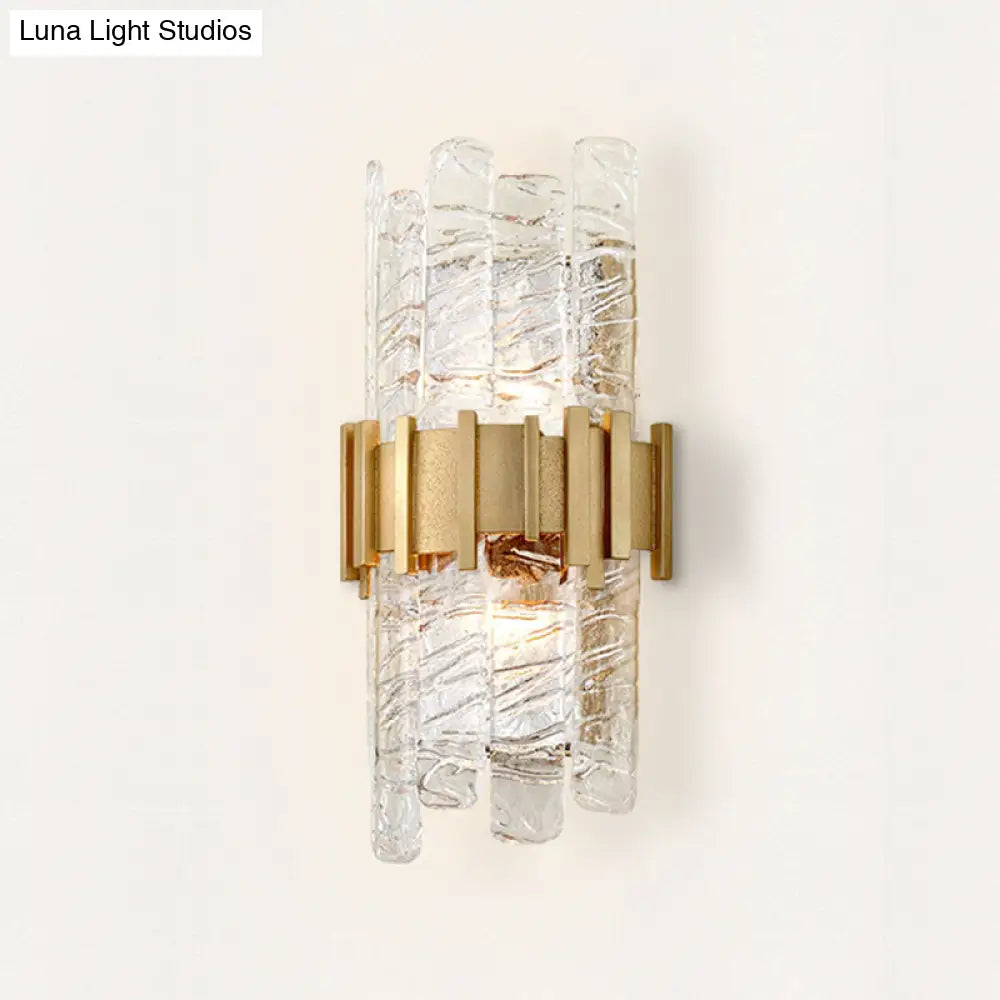 Modern Textured Glass Half-Cylinder Wall Sconce Light Fixture - Gold Finish