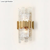 Modern Textured Glass Half-Cylinder Wall Sconce Light Fixture - Gold Finish