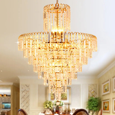 Modern Tiered Crystal Hanging Light Fixture - Gold 4/6/11 Lights 16’/18’/23.5’ Wide / 23.5’