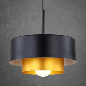 Modern Tiered Metal Drum Pendant Light With Acrylic Diffuser: Black/Brown For Dining Room Black