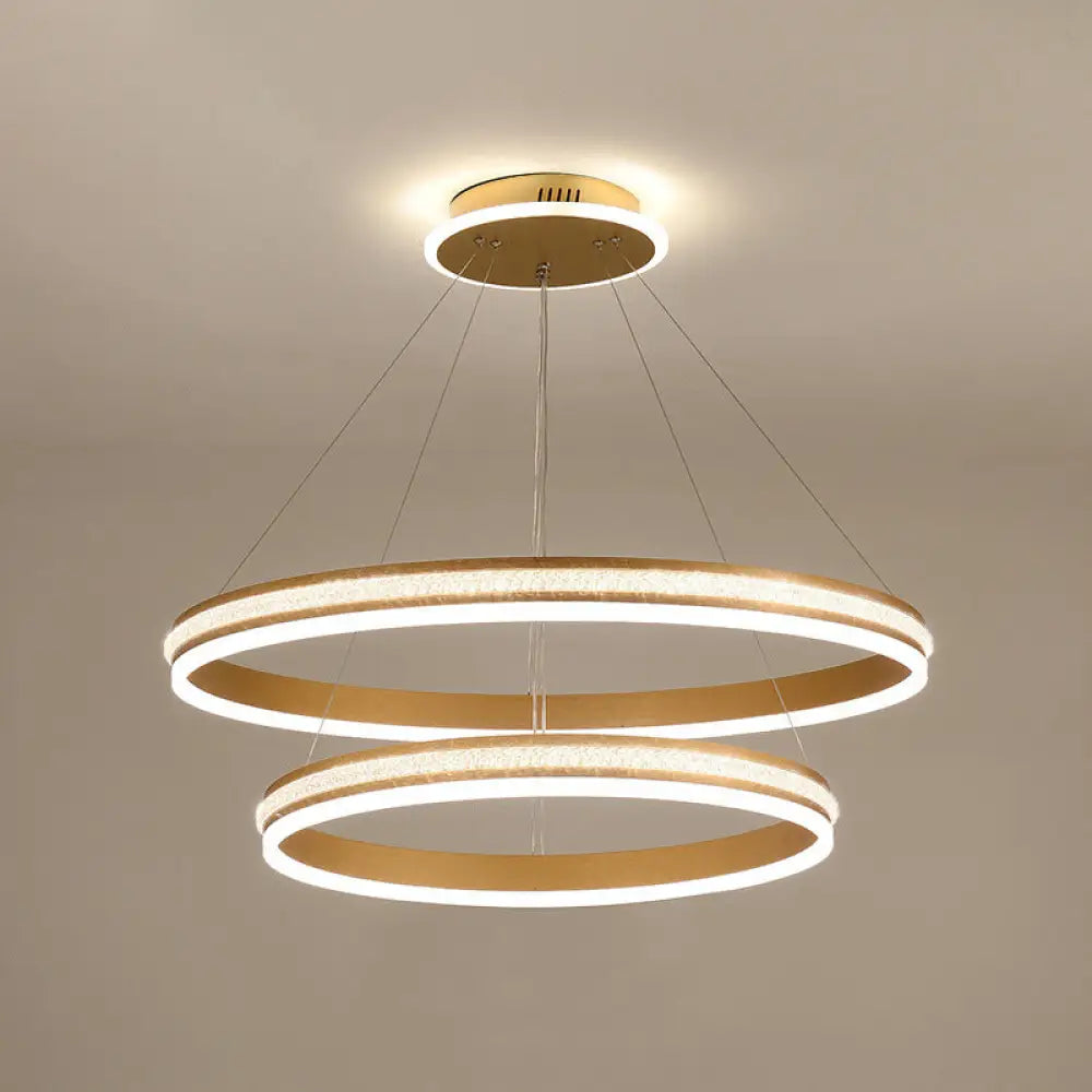 Modern Tiers Led Chandelier: Minimalist Acrylic Parlor Ring Suspension Light Gold / 24+31.5 White