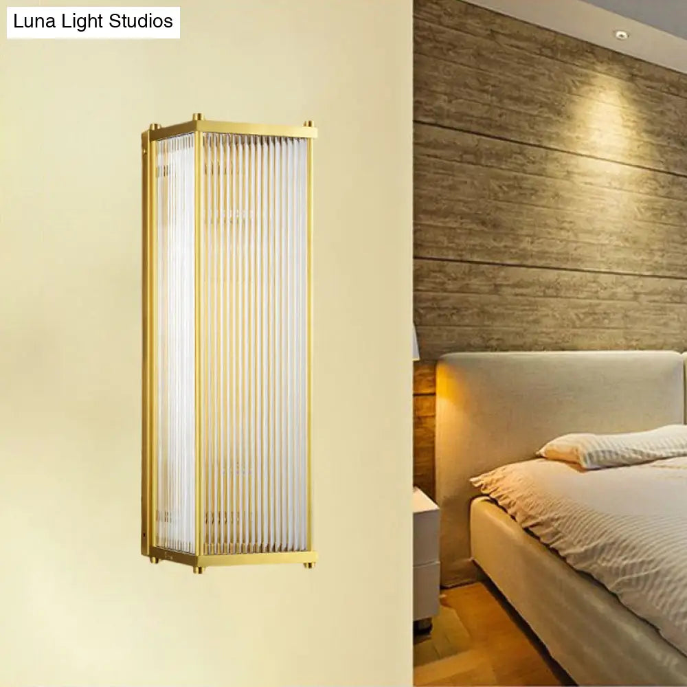 Modern Translucent Crystal Cuboid Wall Sconce Light Gold Surface 12/19.5 Wide