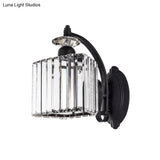Modern Trapezoid Crystal Wall Light With Curved Arm For Living Room - Black Sconce Lamp