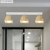Modern Trapezoid Pendant Light - 1/2/3-Head Wooden Ceiling Fixture In White Finish