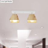 Modern Trapezoid Pendant Light - 1/2/3-Head Wooden Ceiling Fixture In White Finish
