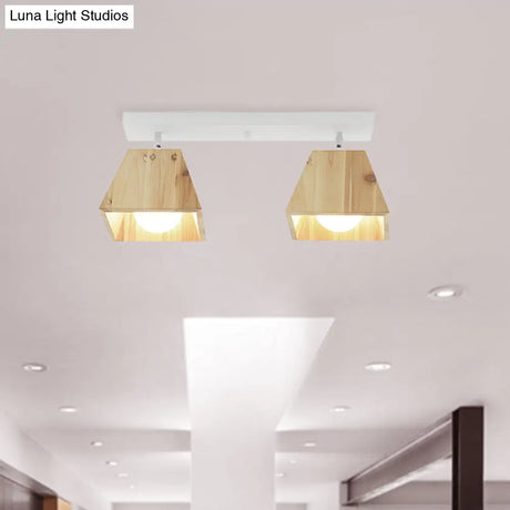 Modern Trapezoid Pendant Light - 1/2/3-Head Wooden Ceiling Fixture In White Finish