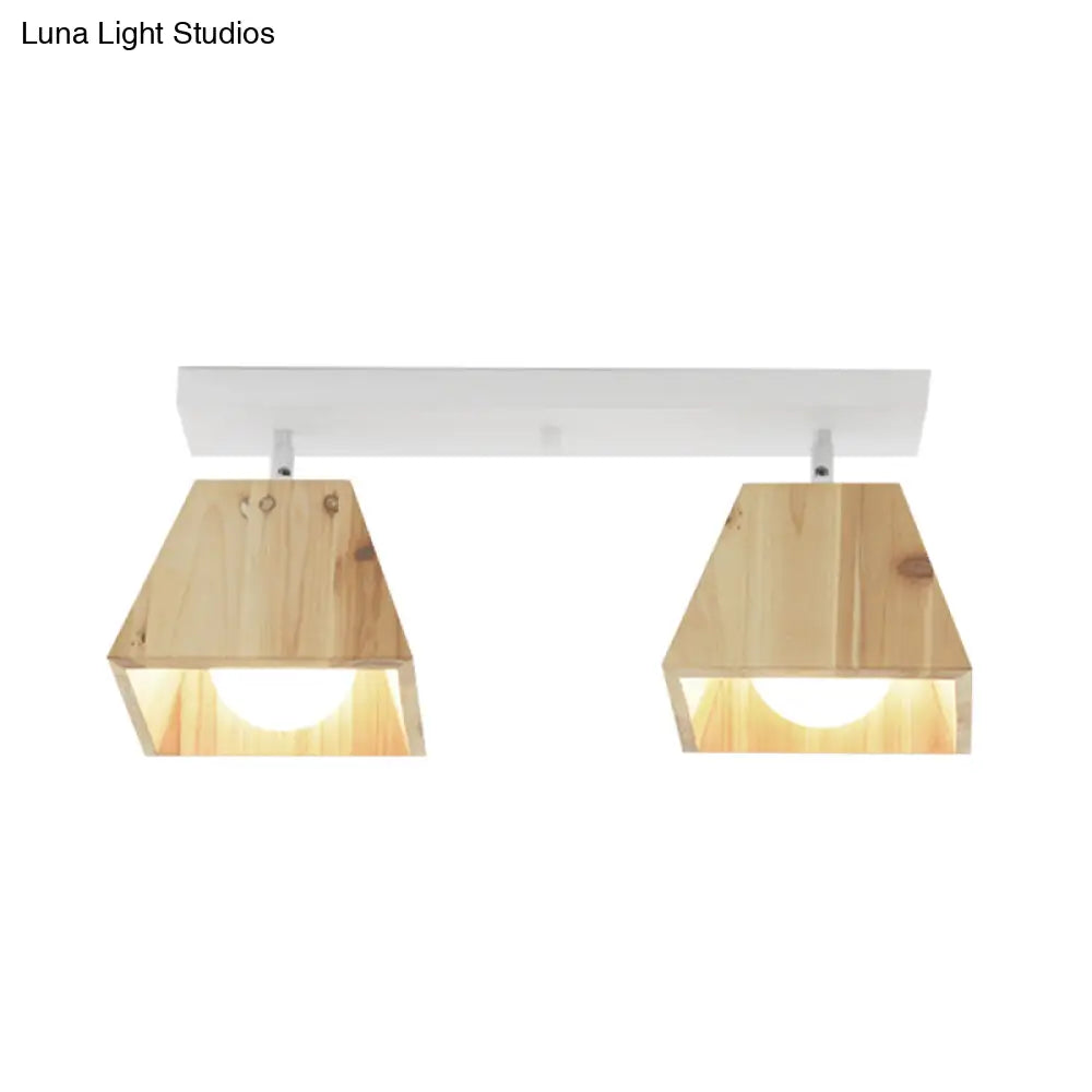 Modern Trapezoid Pendant Light - 1/2/3-Head Wooden Ceiling Fixture In White Finish