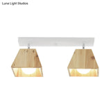 Modern Trapezoid Pendant Light - 1/2/3-Head Wooden Ceiling Fixture In White Finish