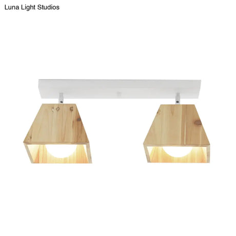 Modern Trapezoid Pendant Light - 1/2/3-Head Wooden Ceiling Fixture In White Finish