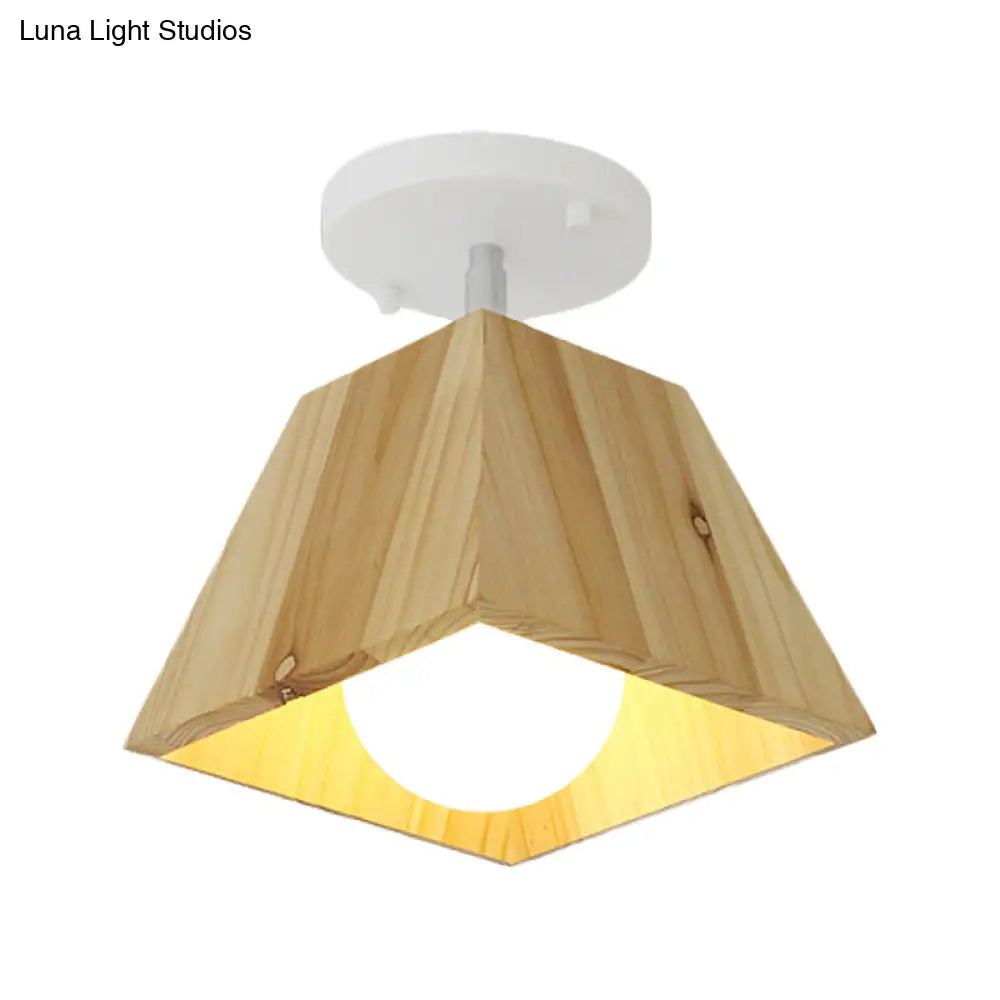 Modern Trapezoid Pendant Light - 1/2/3-Head Wooden Ceiling Fixture In White Finish