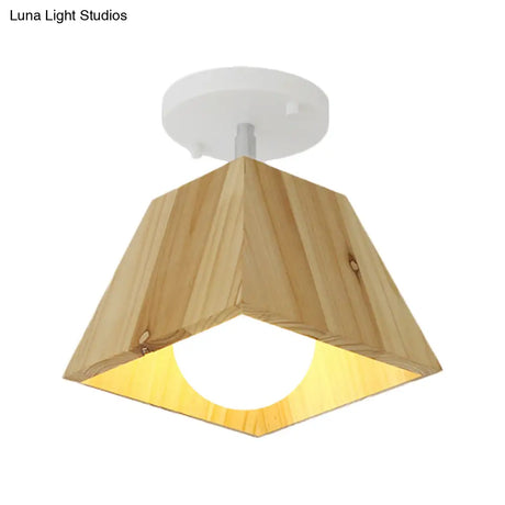 Modern Trapezoid Pendant Light - 1/2/3-Head Wooden Ceiling Fixture In White Finish