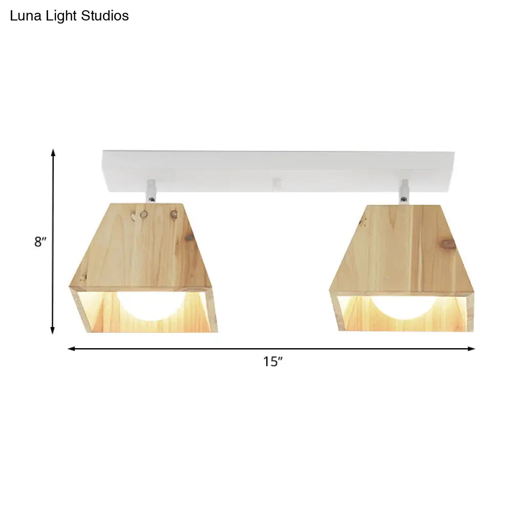 Modern Trapezoid Pendant Light - 1/2/3-Head Wooden Ceiling Fixture In White Finish