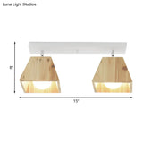 Modern Trapezoid Pendant Light - 1/2/3-Head Wooden Ceiling Fixture In White Finish