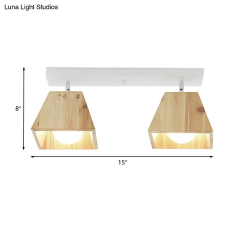 Modern Trapezoid Pendant Light - 1/2/3-Head Wooden Ceiling Fixture In White Finish