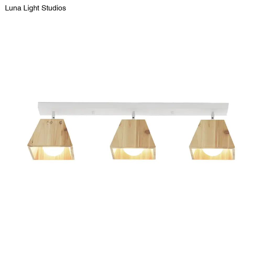 Modern Trapezoid Pendant Light - 1/2/3-Head Wooden Ceiling Fixture In White Finish