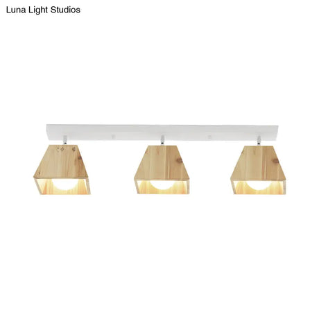 Modern Trapezoid Pendant Light - 1/2/3-Head Wooden Ceiling Fixture In White Finish