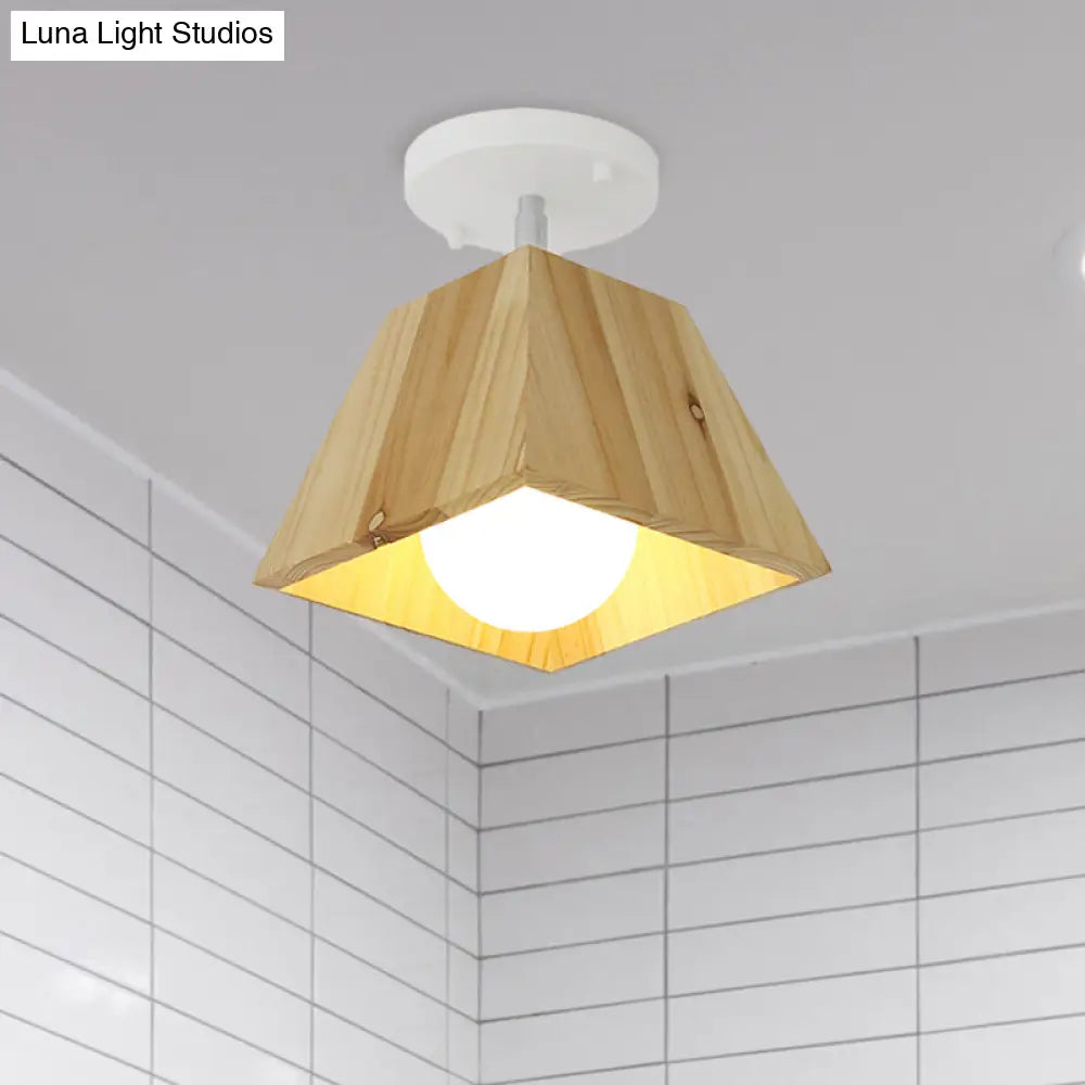 Modern Trapezoid Pendant Light - 1/2/3-Head Wooden Ceiling Fixture In White Finish