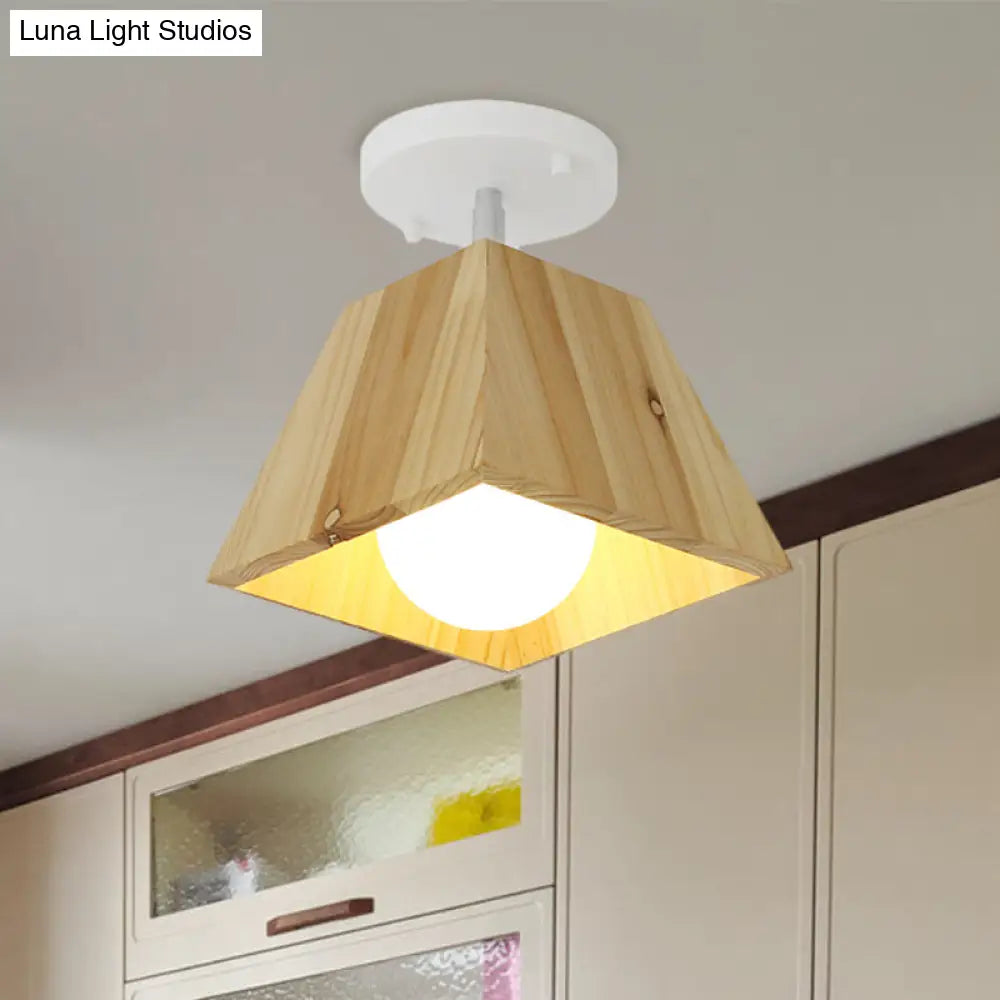 Modern Trapezoid Pendant Light - 1/2/3-Head Wooden Ceiling Fixture In White Finish