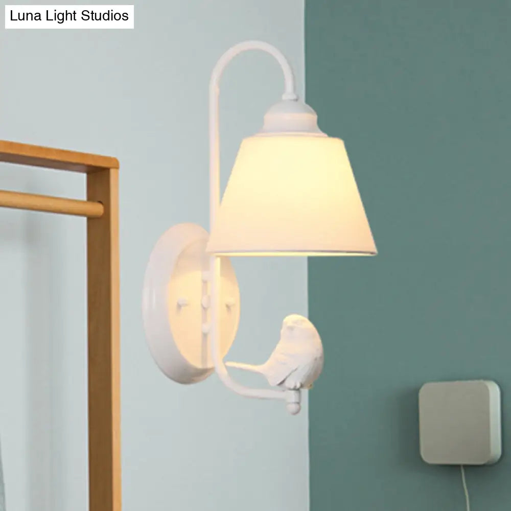 Modern Trapezoid Shade Wall Light Metal Sconce With Bird Accent - Ideal For Kids Bedroom