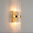 Modern Tri-Sided Crystal Rod Wall Light Fixture - Gold Sconce With Cylinder Design Dual Head