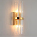 Modern Tri-Sided Crystal Rod Wall Light Fixture - Gold Sconce With Cylinder Design Dual Head