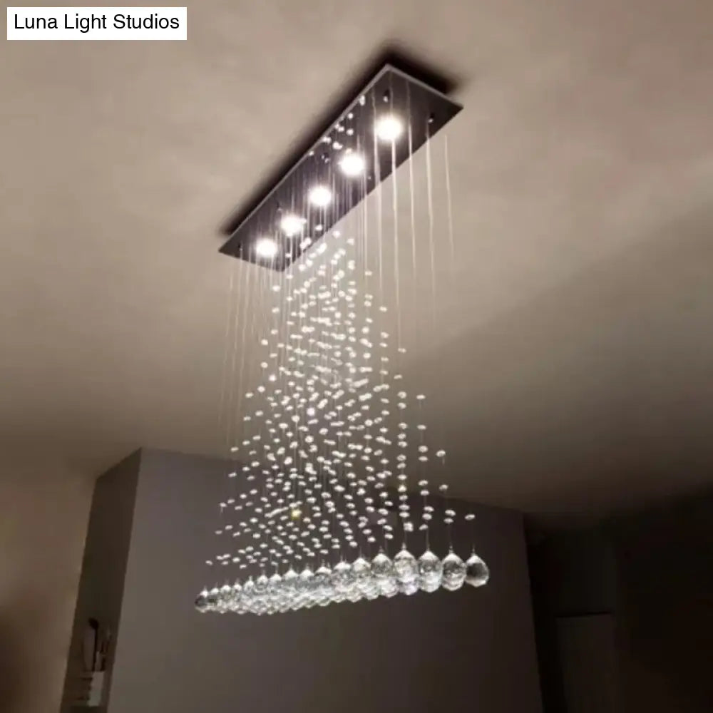 Modern Triangle Crystal Orb Flushmount Ceiling Light Fixture - 5 Lights Stainless Steel