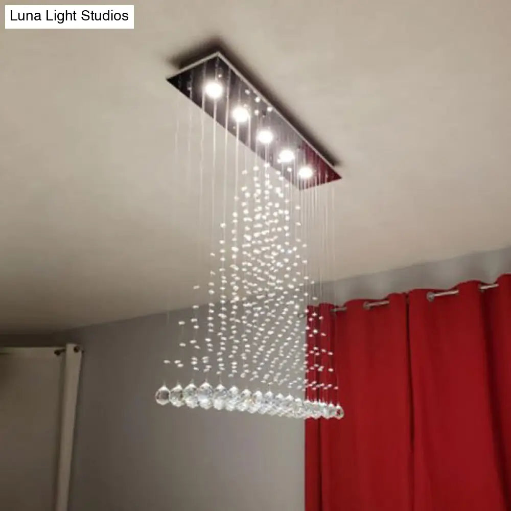 Modern Triangle Crystal Orb Flushmount Ceiling Light Fixture - 5 Lights Stainless Steel