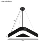 Modern Triangle Pendant Lamp - Metal Led Hanging Light For Office With White/Black Finish And Wide