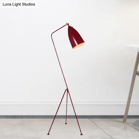 Modern Tripod Floor Lamp With Bell Shade - Metallic Design 1 Light Black/White Perfect For Bedroom