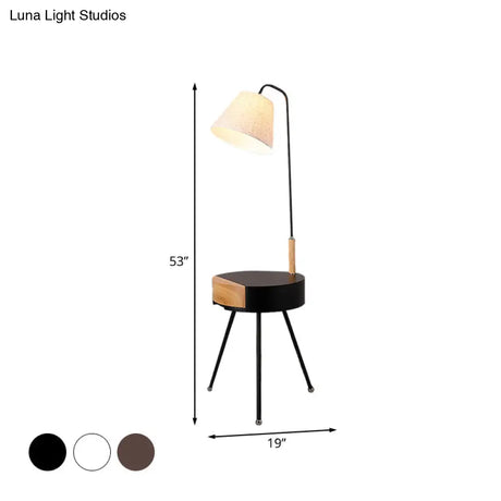 Modern Tripod Floor Lamp With Metallic Single Head Wood Stand And Fabric Shade - Black/Grey/White