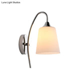 Modern Trumpet Wall Light Fixture - Milky Glass Sconce In Chrome For Stairway