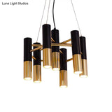 Modern Tube Chandelier Light - Gold Metal 7/13/19 Lights Warm Lighting For Living Room