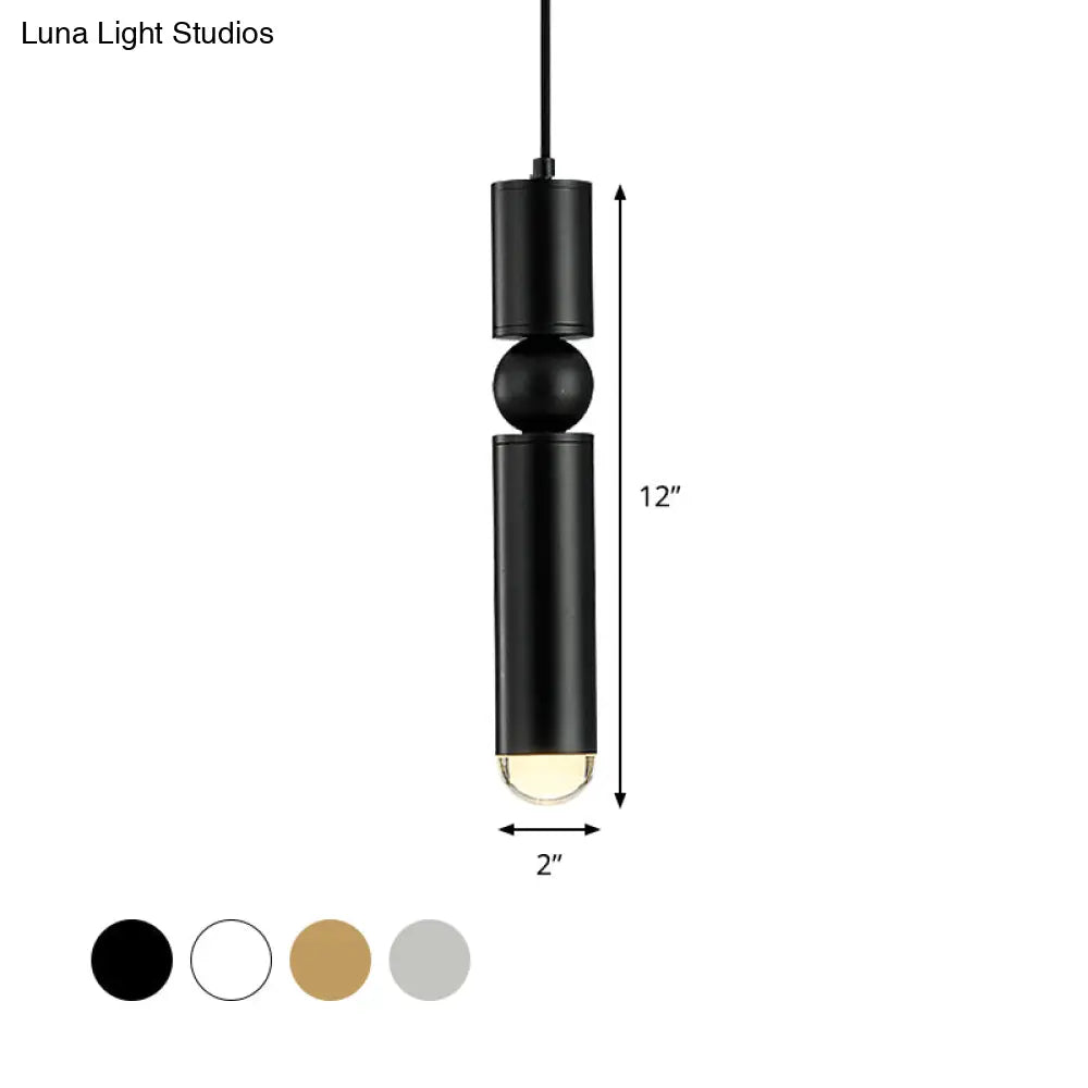 Modern Tube Hanging Light - Metal Black/White/Brass Led Suspension Pendant In Warm Ideal For Dining