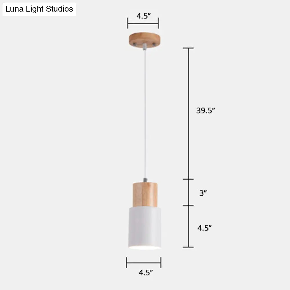 Modern Tubular Pendant Spotlight: Metal 1-Light Bedside Hanging Lamp With Wooden Top