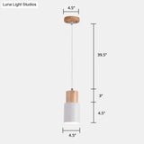 Modern Tubular Pendant Spotlight: Metal 1-Light Bedside Hanging Lamp With Wooden Top