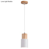 Modern Tubular Pendant Spotlight: Metal 1-Light Bedside Hanging Lamp With Wooden Top