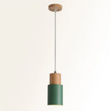 Modern Tubular Pendant Spotlight: Metal 1-Light Bedside Hanging Lamp With Wooden Top Green