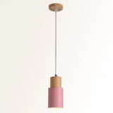 Modern Tubular Pendant Spotlight: Metal 1-Light Bedside Hanging Lamp With Wooden Top Pink