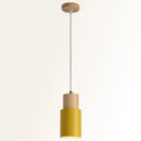 Modern Tubular Pendant Spotlight: Metal 1-Light Bedside Hanging Lamp With Wooden Top Yellow