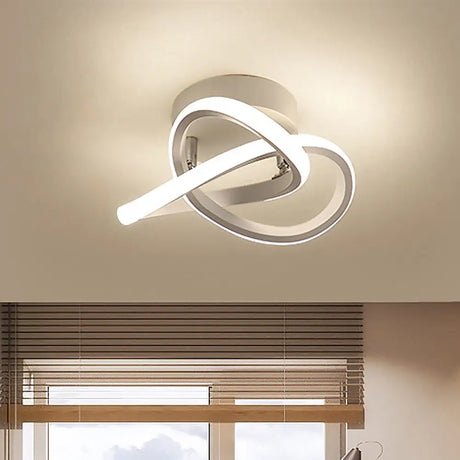 Modern Twisting Ceiling Flush Light - Led Semi Mount Foyer Lighting In Warm/White Black/White White