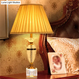 Modern Urn Shape Fabric Desk Light - Faceted Crystal 1 Bulb Night Table Lamp In Beige