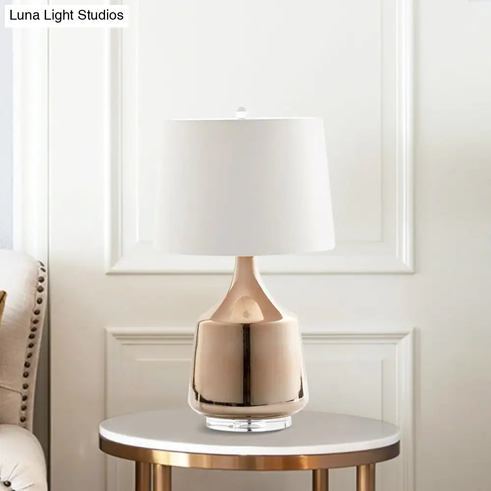 Modern Urn Table Lamp In Rose Gold With White Fabric Shade