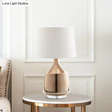 Modern Urn Table Lamp In Rose Gold With White Fabric Shade
