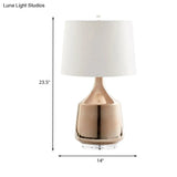 Modern Urn Table Lamp In Rose Gold With White Fabric Shade