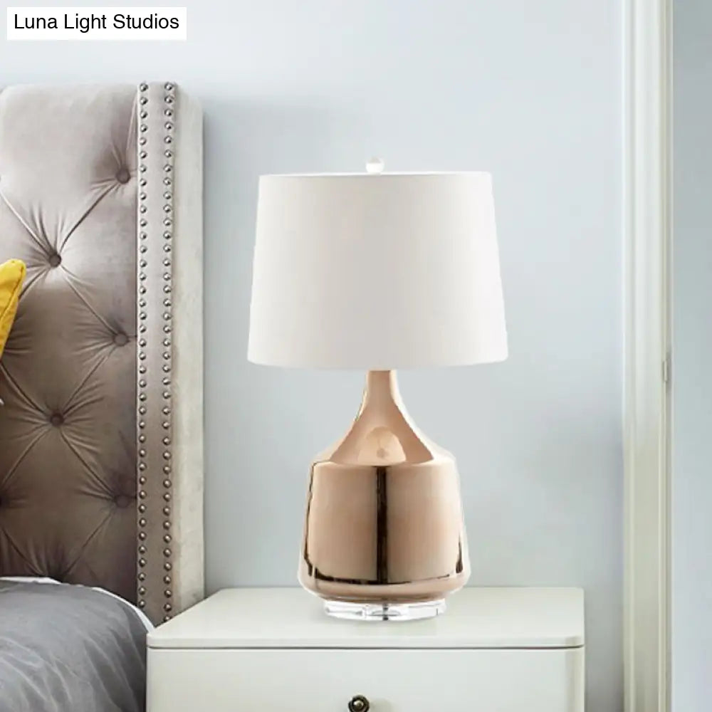 Modern Urn Table Lamp In Rose Gold With White Fabric Shade