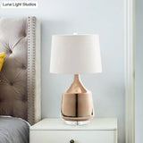 Modern Urn Table Lamp In Rose Gold With White Fabric Shade