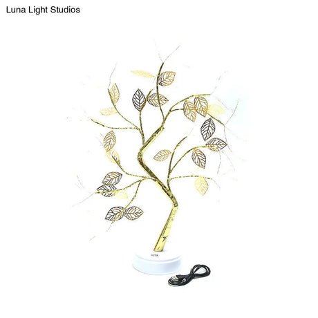 Modern Usb Tree Nightstand Lamp: Metallic Gold Led Table Light For Living Room